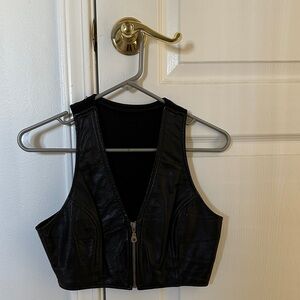Black Leather Zip-Up Vest
